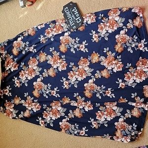 French Grey Floral Skirt XL Navy Green White Brown Dark Red